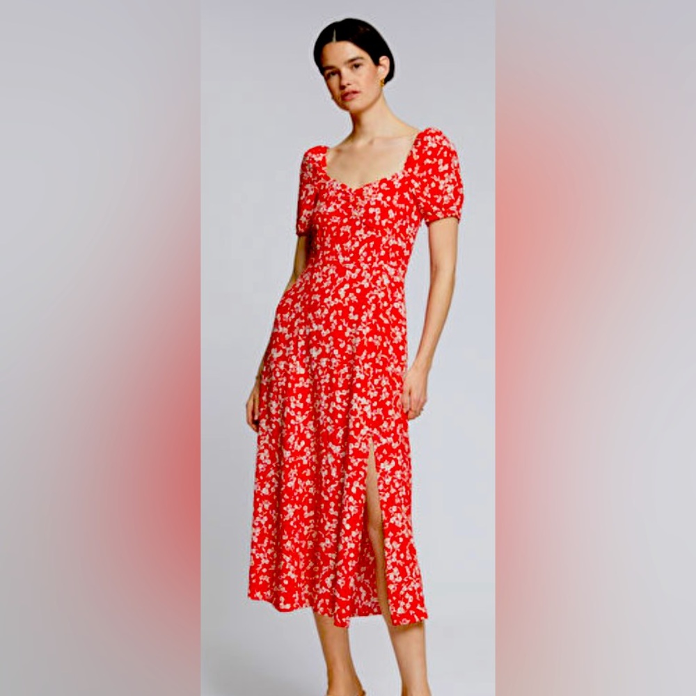& Other Stories Red Midi Floral Dress